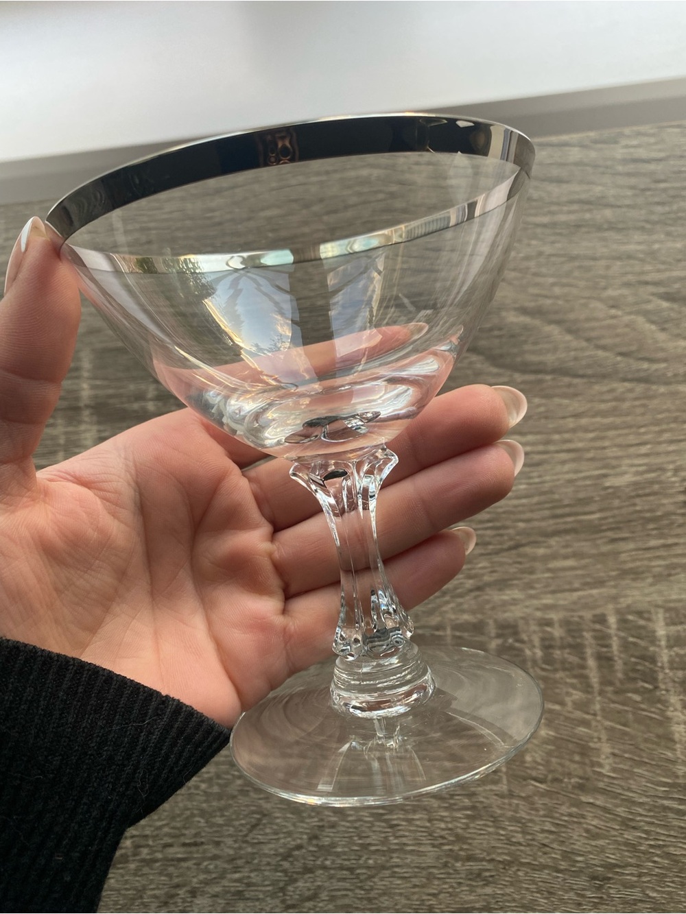 8 Crystal Coupe Glass with Silver Rim - Elegant Clear Stemware/NWOT